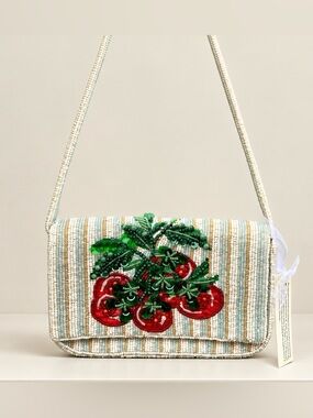Handcrafted in India Tomato Beaded Shoulder Bag Purse NWT